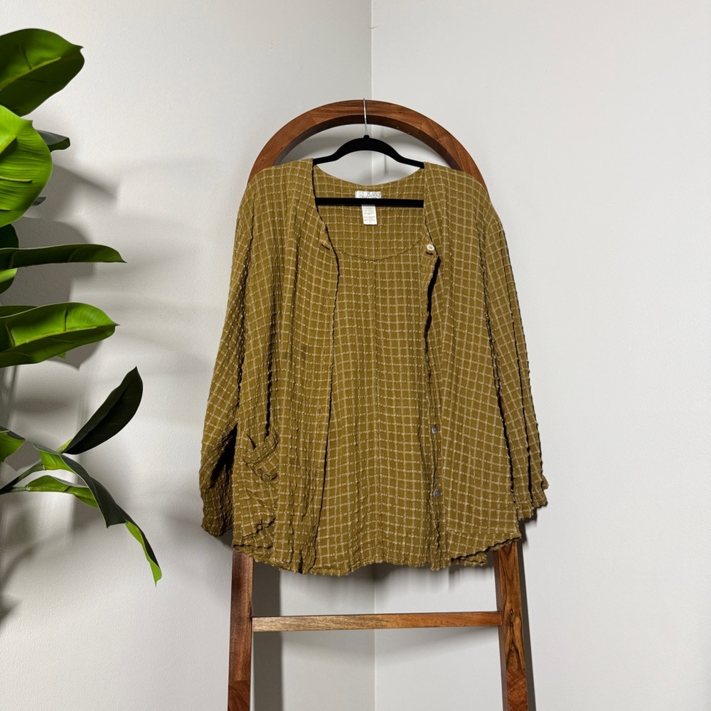 Mosaic SMALL Textured Mustard Yellow 100% Linen Long Sleeve Top USA Made